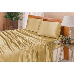 Jogo de Cama Lençol Cetim King Romantic 04 Peças - Dourado