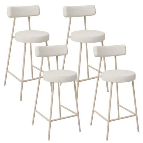Kit 04 Banquetas Baixa Cozinha Sala Jantar Bancada Milão Arena L02 Linho Champagne - lyam decor