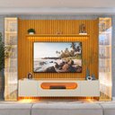 Ver imagem 7 de Rack Painel Ripado para TV até 84 Polegadas com LED 100% MDF 304,8cmx237cm Pés em Madeira Maciça Nobre Clean Luminare Marrom Naturale/Off White