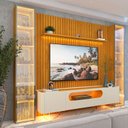 Ver imagem 6 de Rack Painel Ripado para TV até 84 Polegadas com LED 100% MDF 304,8cmx237cm Pés em Madeira Maciça Nobre Clean Luminare Marrom Naturale/Off White