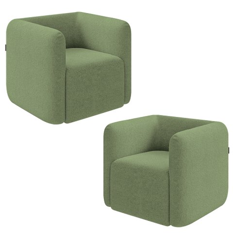 Kit 2 Poltronas Decorativas Sala de Estar Trinidad Base Fixa Bouclê Verde Oliva G33 - Gran Belo