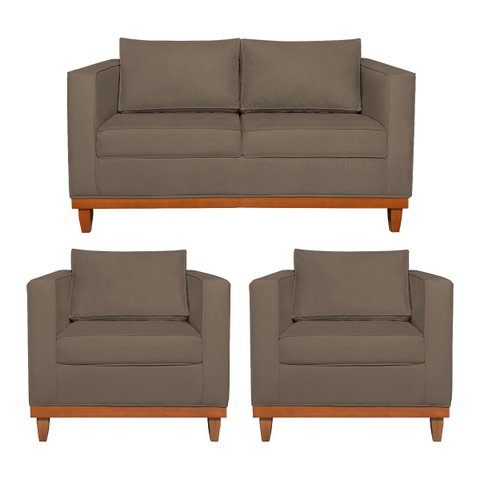 Kit Sofá 3 Lugares e 2 Poltronas Europa 180 cm Estilo Conforto e Elegância Suede - Doce Sonho Móveis