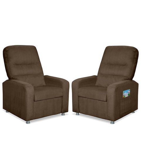 Kit 02 Poltrona do Papai Reclinável Confortável Suede Marrom