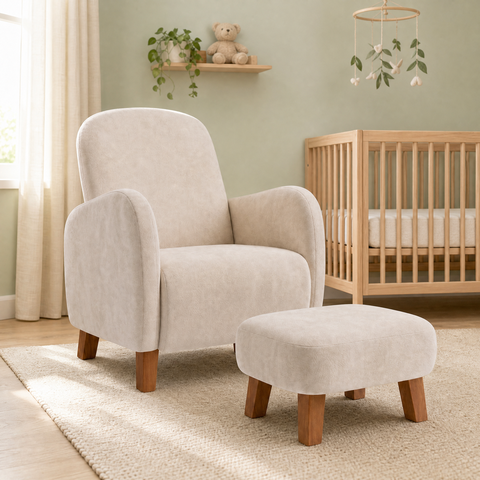 Poltrona Amamentação Viena Suede + Puff Macio Quarto Bebe:Bege