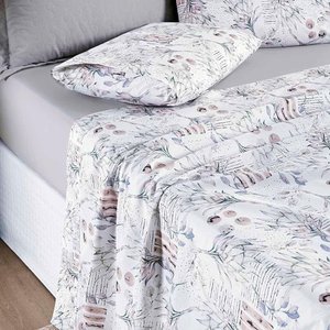 Jogo de Cama Lençol Maggy King 4 Peças Percale 200 Fios Estampado Protea Floral Cinza 80% Algodão