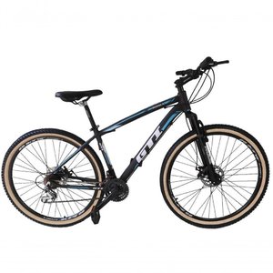 Bicicleta Aro 29 Gti Roma Alumínio 21v Freio a Disco Garfo Suspensão Pneu Faixa Bege - Preto/azul