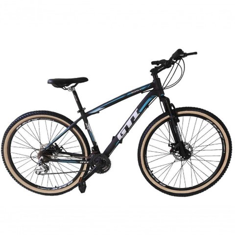 Bicicleta Aro 29 Gti Roma Alumínio 21v Freio a Disco Garfo Suspensão Pneu Faixa Bege - Preto/azul