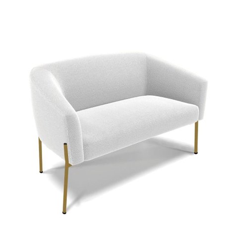Sofá Namoradeira 2 Lugares Pé Ferro Dourado Stella Bouclê D03 - D'Rossi Cor Off White