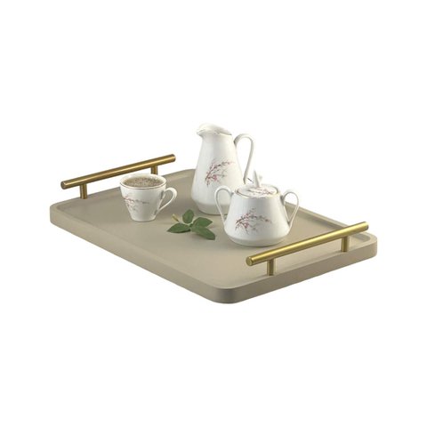 Bandeja Cantinho do Café Decorativa para Servir Bebidas 28x40:champanhe/dourado