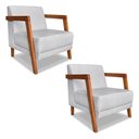 Ver imagem 1 de Kit 02 Poltronas Decorativa Natália Linho Base em Madeira Castanho - Pallazio