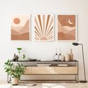 Ver imagem 2 de Kit 3 Quadros Sol e Lua - Boho Marrom 45x34cm - com Vidro:moldura Preta