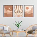 Ver imagem 1 de Kit 3 Quadros Sol e Lua - Boho Marrom 45x34cm - com Vidro:moldura Preta