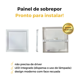 Kit 10 Painel Led Recuado Sobrepor 24w Plafon Quadrado - Branco - Branco Neutro 4000k - 110v/220v - 3