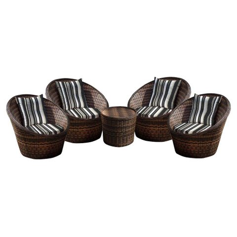 Conjunto de Poltronas Fibra Sintética Bola - 4 Poltronas + 1 Mesa Centro - Tecido Illimani Preto