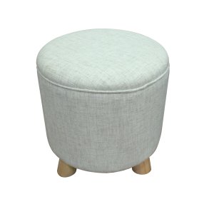Puff Cilindro 45cm Linho Pés Madeira B3 Móveis: Linho Bege