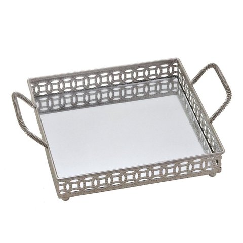 Bandeja Decorativa Prateada Espelhada Luxo Espressione 24cm Bandeja Prateada, Bandeja Elegante Prate