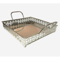 Bandeja Decorativa Prateada Espelhada Luxo Espressione 24cm Bandeja Prateada, Bandeja Elegante Prate - 2
