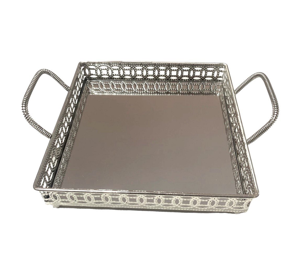 Bandeja Decorativa Prateada Espelhada Luxo Espressione 24cm Bandeja Prateada, Bandeja Elegante Prate - 3