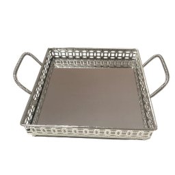 Bandeja Decorativa Prateada Espelhada Luxo Espressione 24cm Bandeja Prateada, Bandeja Elegante Prate - 3
