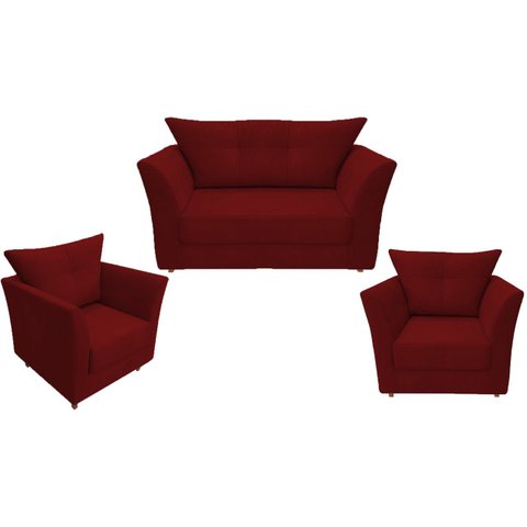 Kit Namoradeira + 2 Poltronas Decorativa Isis Suede Marsala Pés Madeira Ms Decor