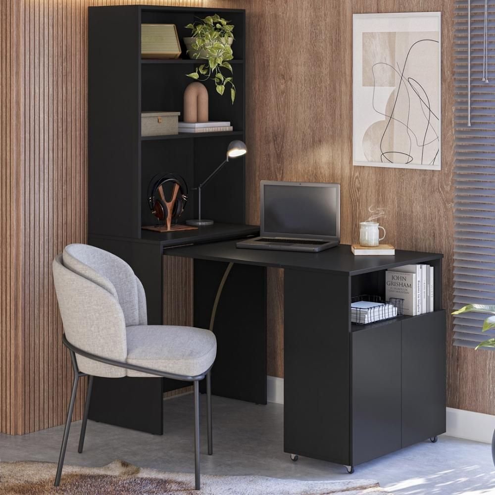 Armário Escrivaninha 2 Portas com Mesa Retrátil Duo - Preto ...