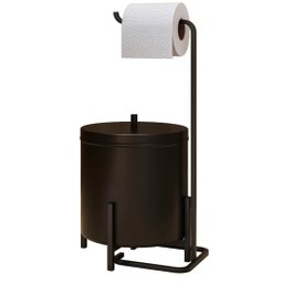 Suporte Papel Higiênico Com Lixeira De Banheiro Level Preto - 1