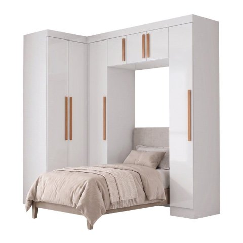 Guarda Roupas Modulado Closet de Canto Quarto Completo 7 Portas Espaço Cama Solteiro 0,88m Madrid