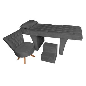 Kit Maca Estética Reta Capitonê com Mocho e Escadinha 80 Cm Turqueza Slk Decor Cinza