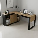 Ver imagem 3 de Mesa em L com Nicho Armário e Porta Correr Me4201 Amêndoa Preto Tecnomobili
