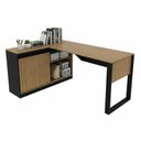 Ver imagem 1 de Mesa em L com Nicho Armário e Porta Correr Me4201 Amêndoa Preto Tecnomobili