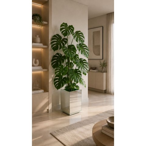 Vaso Grande Espelhado Prata Sala Decoração