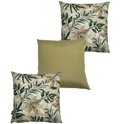 Kit 3 Capa de Almofada Impermeável Antimofo Área Externa:Folhagens Verde/Marrom e Verde Oliva - 1