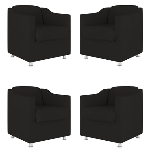 Kit 04 Cadeira Poltrona Tilla Recepção Hospital Suede:preto