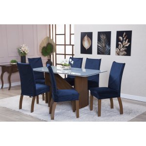 Kit Capa de Cadeira 4 Peças Suede Veludo Sala de Jantar Protege o Estofado Renova o Visual Azul Mari