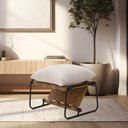Ver imagem 2 de Puff Decorativo Turim Base Aço Preto Recouro Camel Linho Off White - Nexta