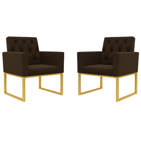 Kit 2 Poltronas Decorativas para Estúdio e Salão Base Metal Marrom