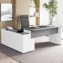 Ver imagem 1 de Mesa Diretor X com Armário Caixa de Tomadas e 3 Gavetas 200cm Tampo Cavado para Escritório Corporate
