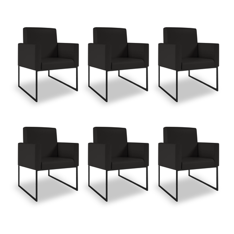 Kit 06 Poltronas Clínica Courino 3 Cores- Base Ferro Preto - Preto