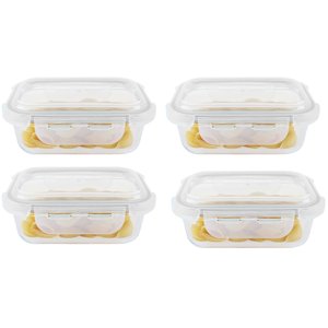 Kit 4 Potes Hermético Vidro Marmita Micro-ondas 1520ml