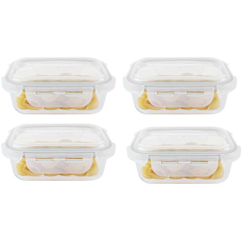 Kit 4 Potes Hermético Vidro Marmita Micro-ondas 1520ml