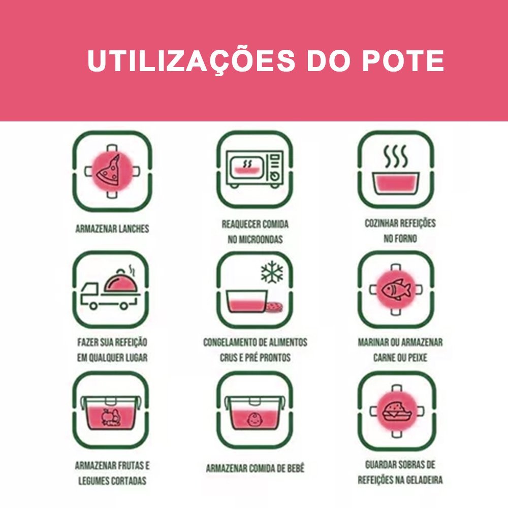 Kit 4 Potes Hermético Vidro Marmita Micro-ondas 1520ml - 4
