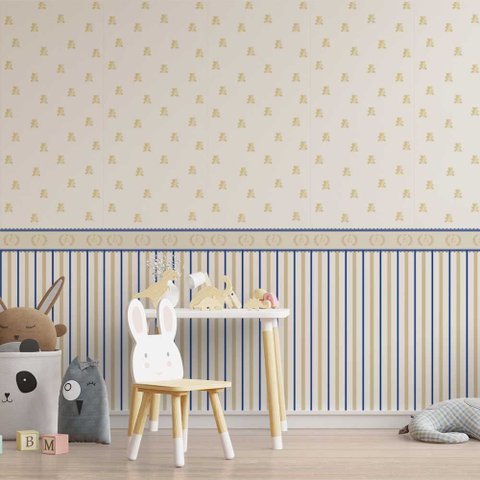 Papel de Parede Baby Ursinhos Dourados com Barrado Gh Papel de Parede 3,5m