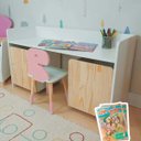 Ver imagem 1 de Escrivaninha Infantil Bancada Organizadora g - Dinossauro Kit Livro Educativo em Madeira - Rosa Bebê