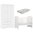 Ver imagem 1 de Berço Americano Mini Cama Mel e Guarda Roupa Duda 3 Portas Branco Brilho com Colchão Gazin – Phoenix