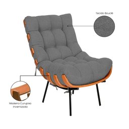 Poltrona Costela com Puff no Bouclê Cinza - Belliv Decor - 4