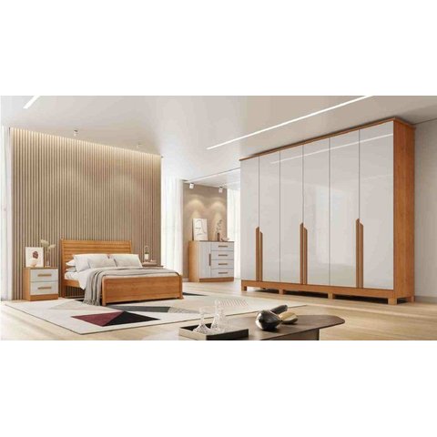 Guarda Roupa Roupeiro Casal 06 Portas 06 Gavetas 100% MDF Nature Off White