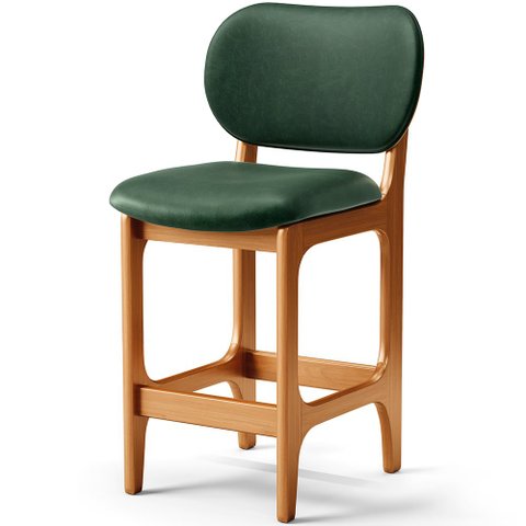 Banqueta Baixa Bar Cozinha Sala Jantar Fixa Betta L02 Imbuia Facto Verde Musgo - Lyam Decor Banqueta