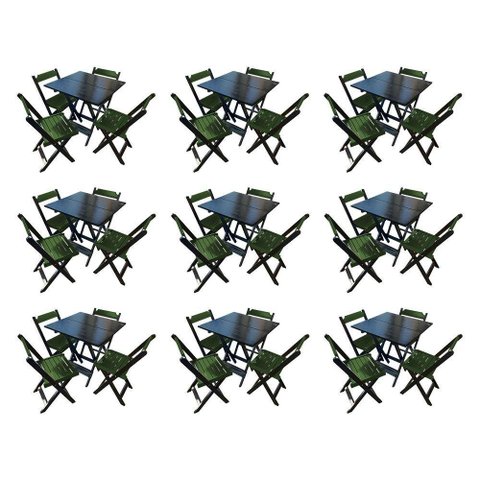 Kit 9 Mesas De Madeira Dobrável Preto 70X70 Com 4 Cadeiras Dobráveis Verde Verde
