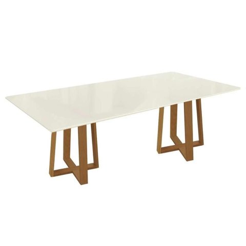 Mesa Jantar Elma Madeira Maciça c/ Tampo Madeirado c/ Vidro 180x90cm Carvalho/Off White Kappesberg