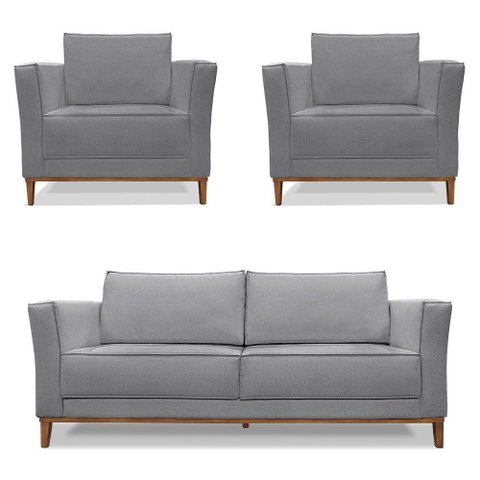 Kit 2 Poltronas e Sofá Living 2 Lugares 1,90m Vega Linho Cas